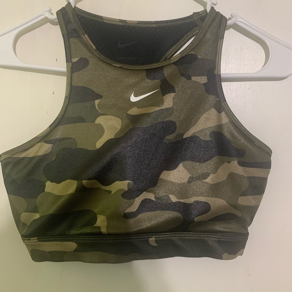 Nike Olive & Black Camo High-Neck Sports Bra